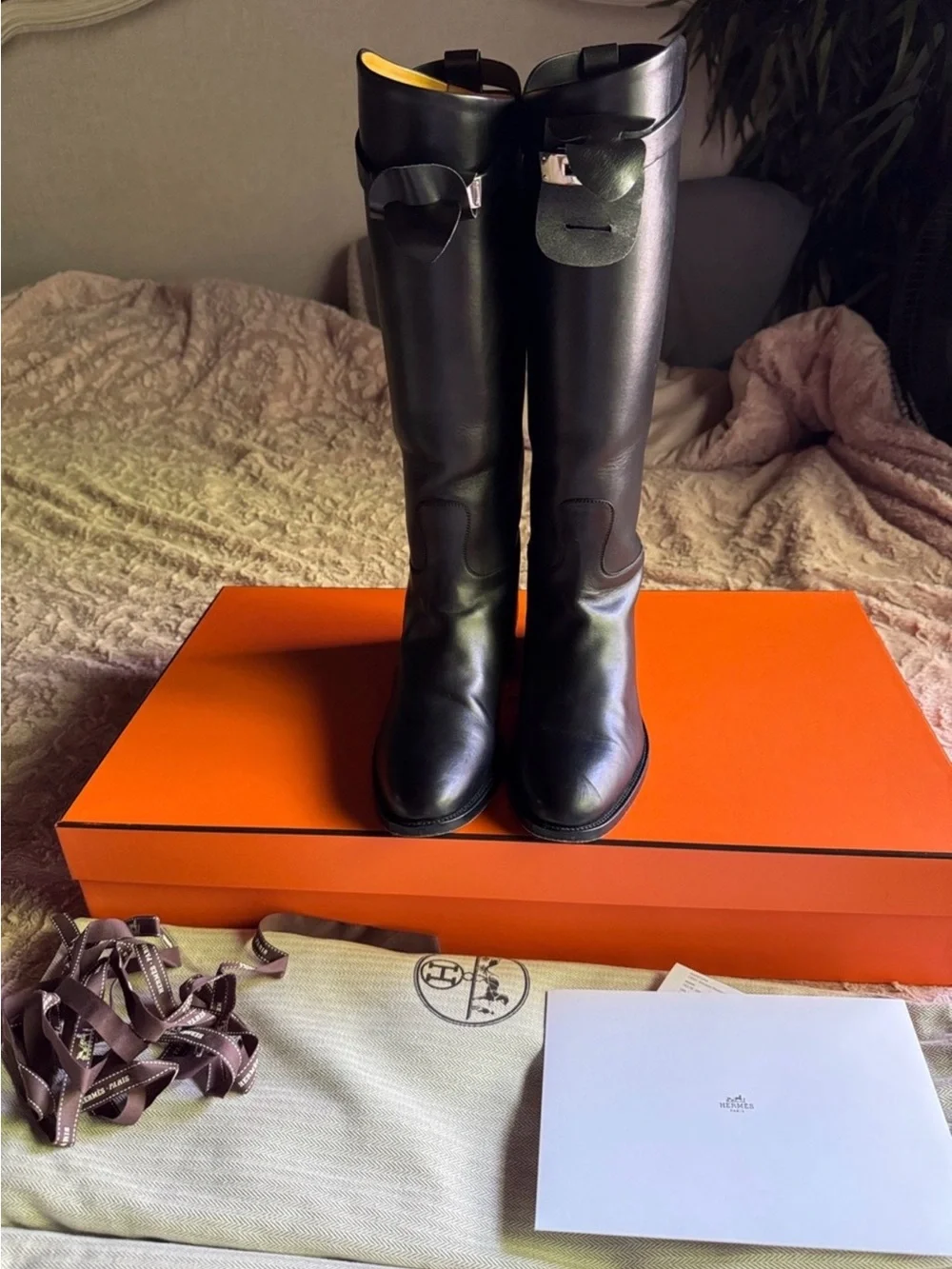 Hermes Black Riding Boots with Yellow Leather Lining